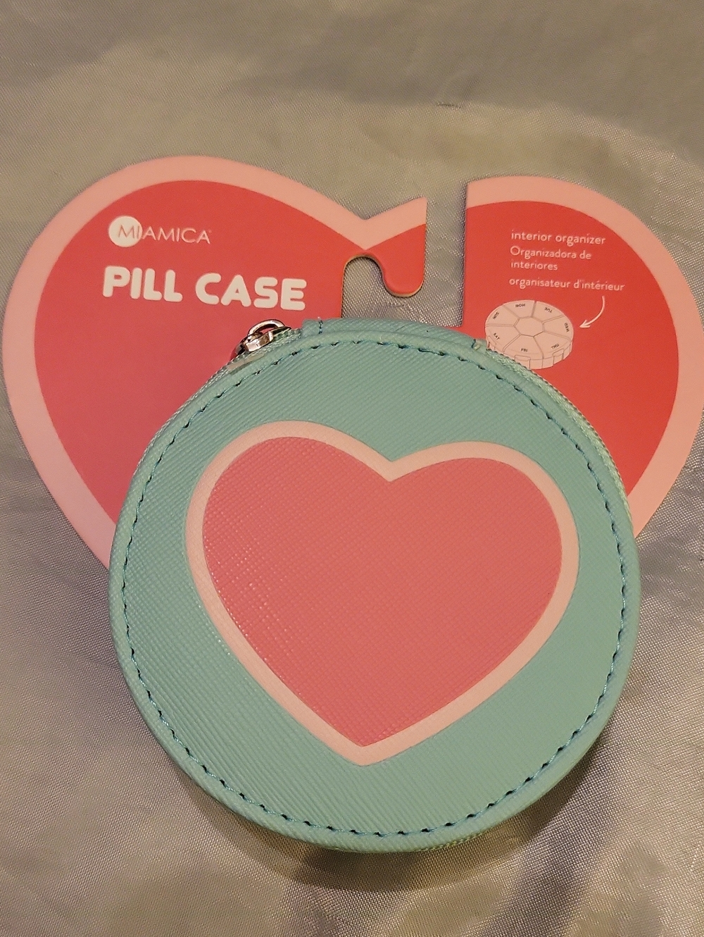 MIAMICA Heart Zip Pill Case - Mint with Pink Heart LP